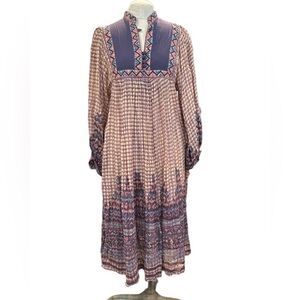 Vintage Bohemian Cotton Indian Print Midi Dress by Kaiser Size Small